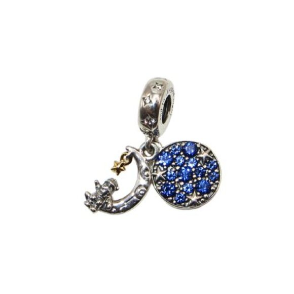 Authentic Christmas Santa on the Moon 14k Gold Blue CZ SS .925 Charm 769648C01 - Picture 1 of 7